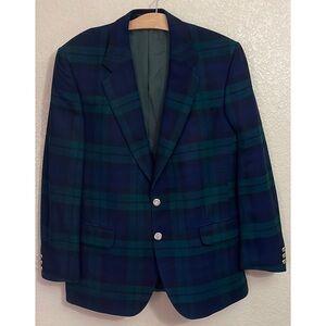NEW The Scotch House LYNDON Lambswool Green Navy Blue Black Plaid Blazer 42-slim